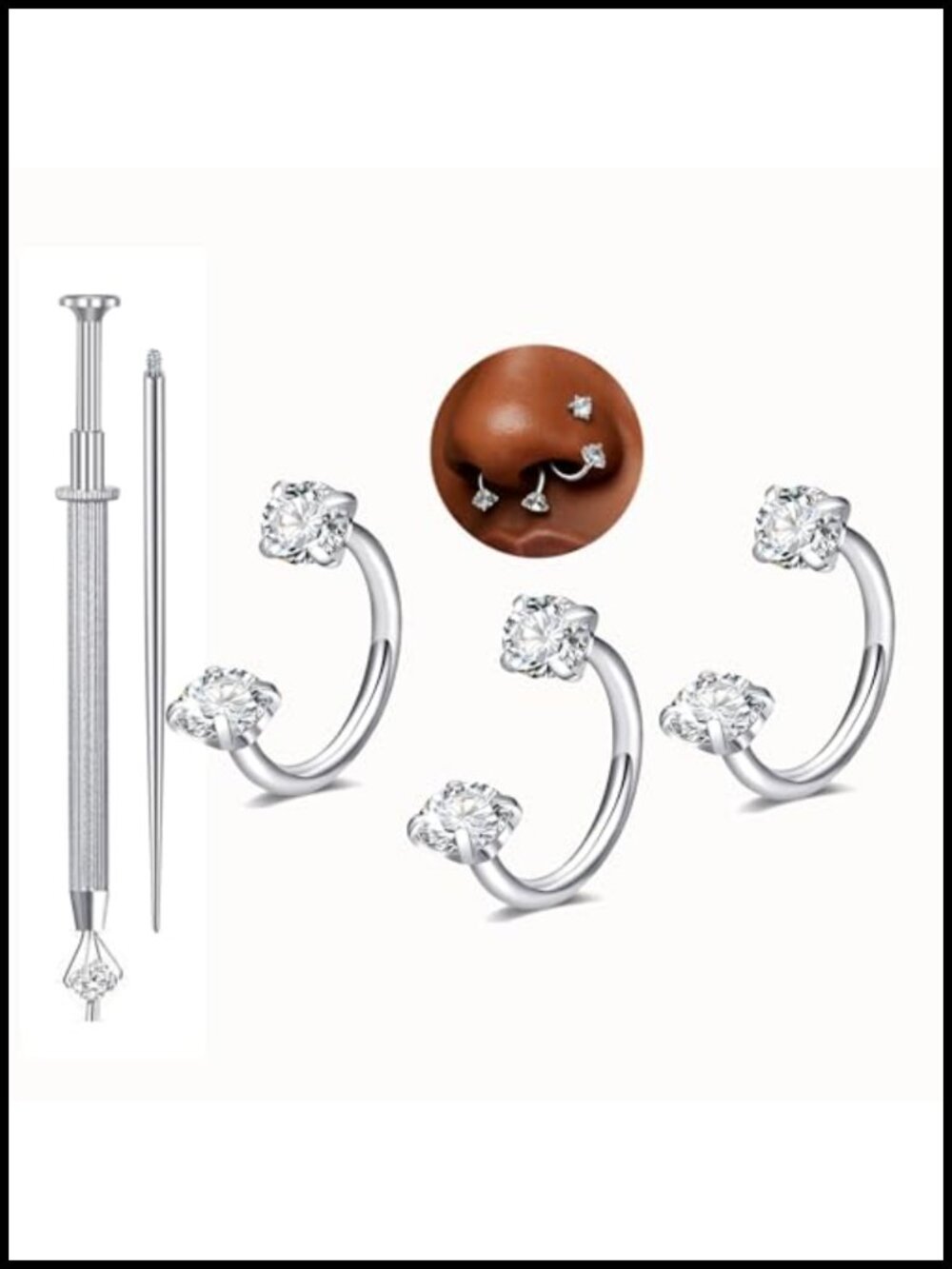 3pc Surgical Steel Horseshoe Nose Ring 18g Gem Double Stud Piercing Jewelry